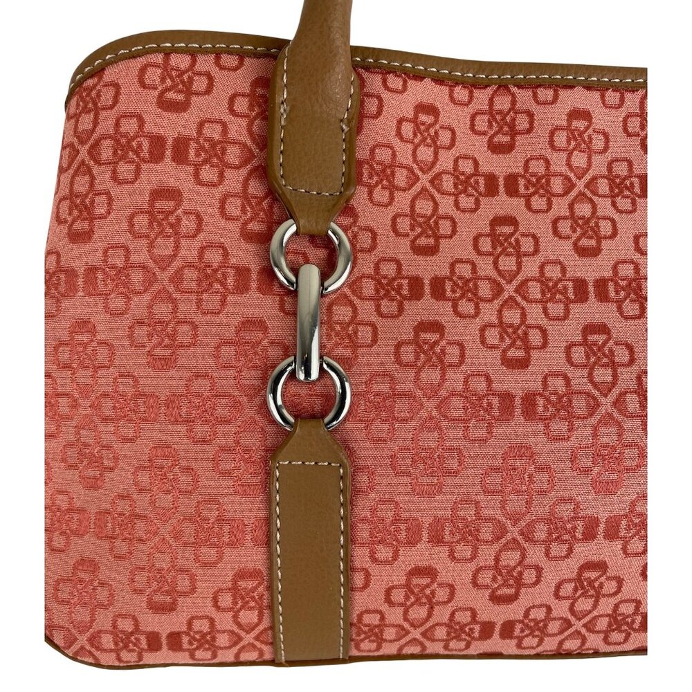 Croft & Barrow Pink Print Canvas Shoulder Bag Tan Faux Leather Handles - Picture 3 of 16